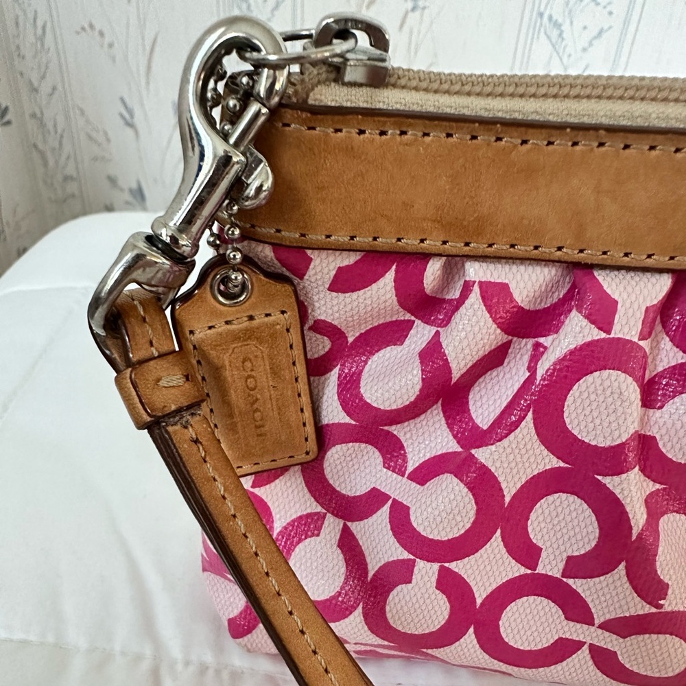 Coach Pink and Tan Signature Wristlet - Picture 4 of 9